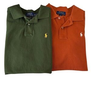LOT (2) Ralph Lauren Boys Sz Large 14 16 Polo Shirt Olive Green Burnt Orange
